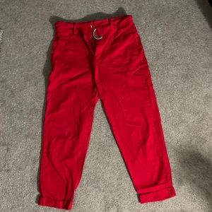 red ankle length denim pants